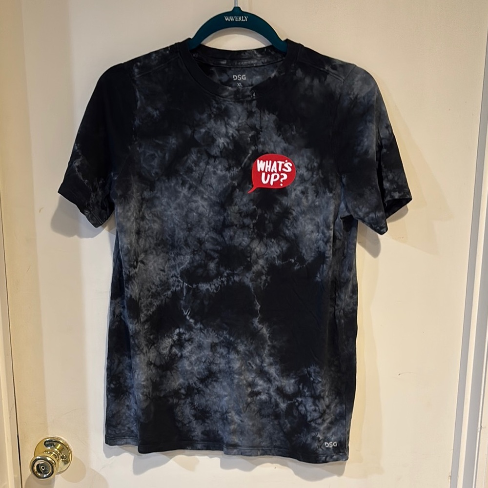 DSG Black Tie-Dye T-Shirt with 'What's Up?' Graphic